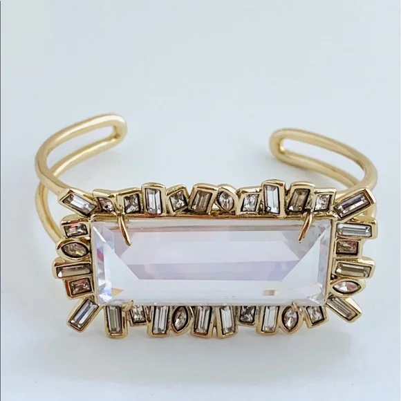 ALEXIS BITTAR • NEW Gold & white Oversized Crystal Framed Baguette Cuff Bracelet - Picture 3 of 13